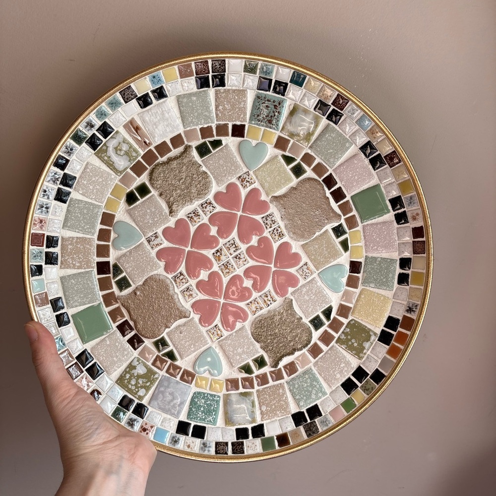 Mosaic Decorative Plate with Heart Design